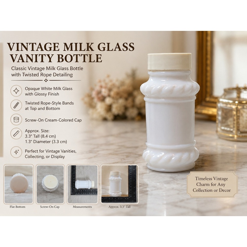 Vintage White Milk Glass Shaker with Rope Twist Detail and Plastic Cap 3 inch